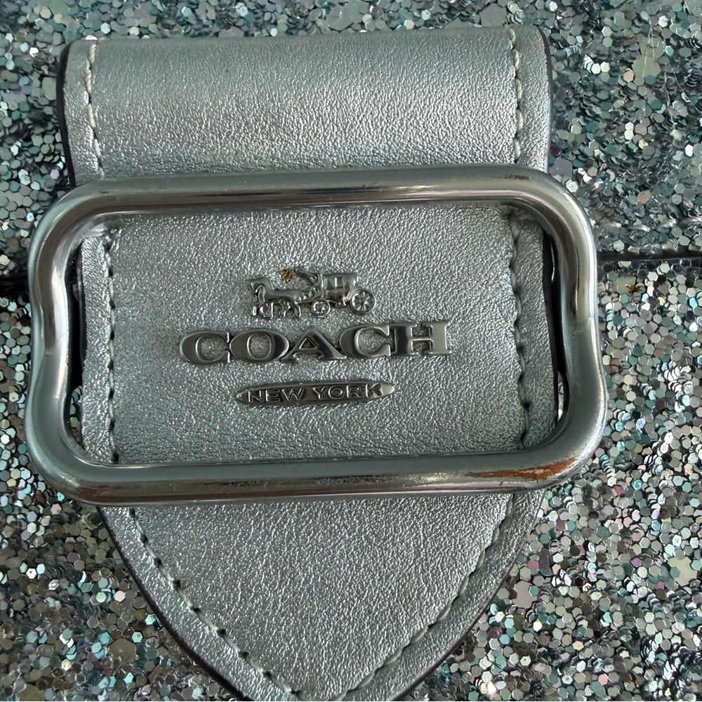 Coach Morgan Square Silver Glitter Crossbody Bag - Picture 8 of 15